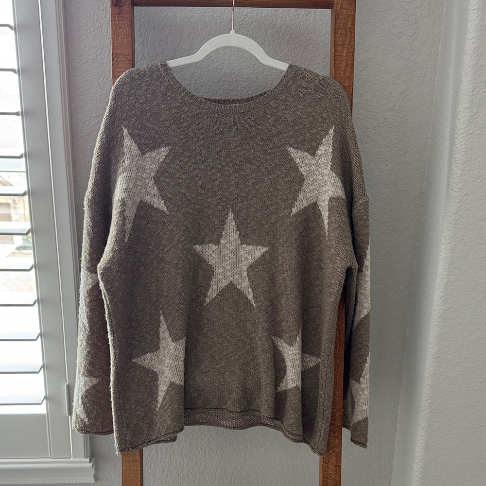 Easel Star Patterned Tan Sweater